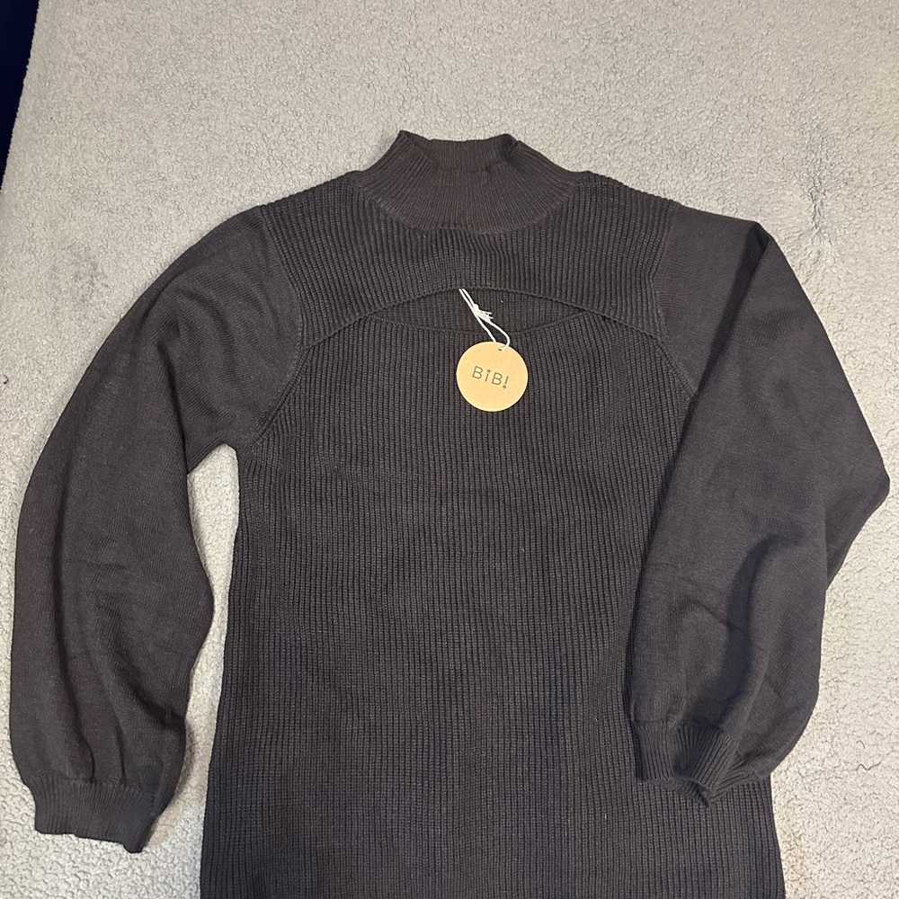 BiBi Black Ribbed Turtleneck Sweater Dress